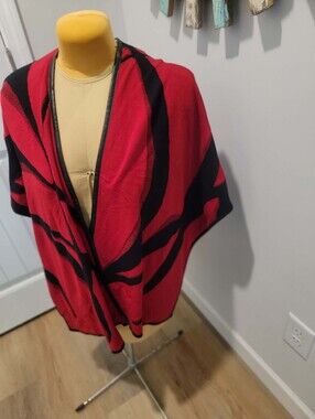 Chico's Size S/M Red and Black Shrug/Poncho with Faux Leather Trim